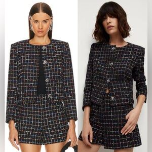 New! NWOT Veronica Beard Nathan Tweed Button Front Navy Blue Jacket Blazer 0